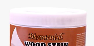 cat kayu Biovarnish Wood Stain yang memiliki 20 varian warna yang bisa diaplikasikan sesuai keinginan